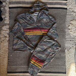 Vintage Havana Camo Hoodie and pants with Red and Yellow Stripe Detail